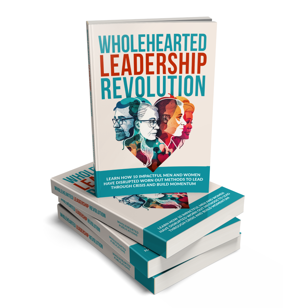 A stack of Wholehearted Leadership Revolution paperbacks